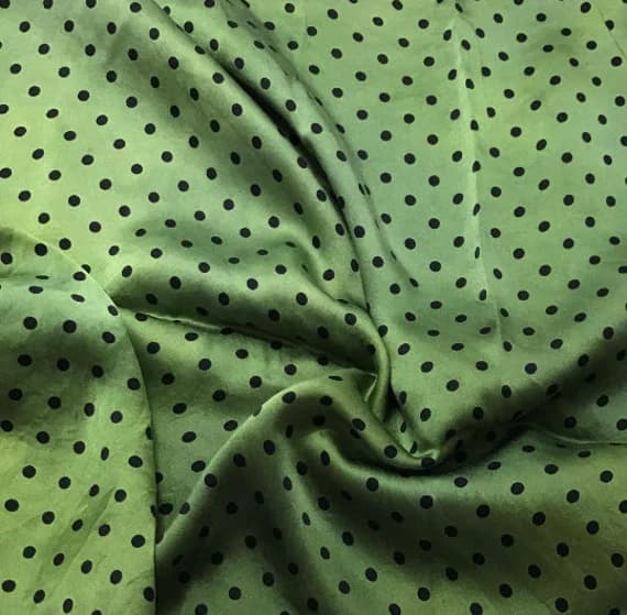 black charmeuse fabric - Hand Dyed Silk CHARMEUSE Fabric Moss Green & Black Small Polka Dots