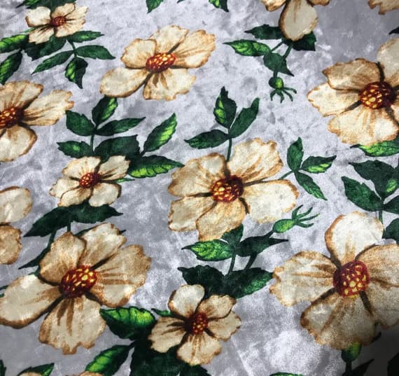 ivory velvet fabric - Gray & Ivory Floral - Stretch Polyester Velvet Fabric