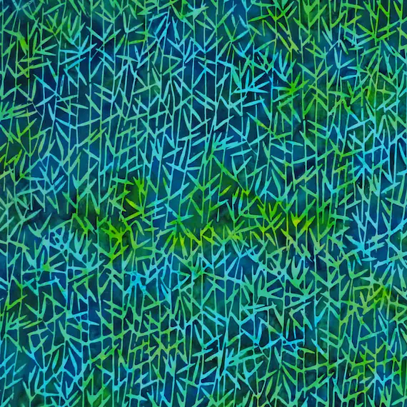 green cotton fabric - Green & Blue Bamboo Submarino Chameleon Batik by Mirah Cotton Fabric