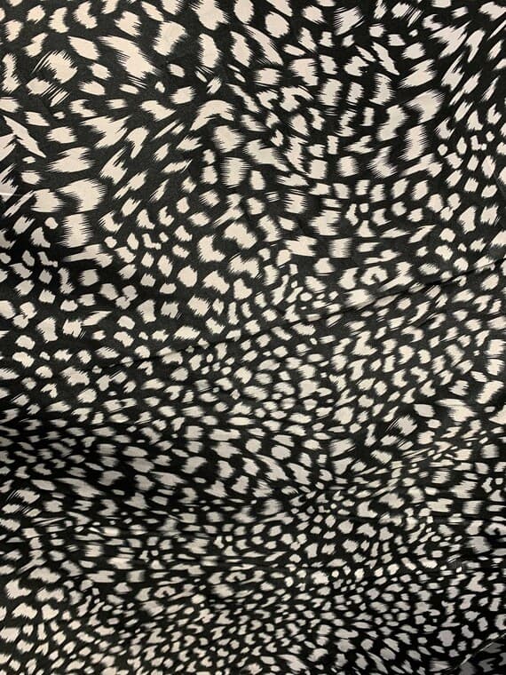 black charmeuse fabric - White on Black Spots - Faux Silk Charmeuse Satin Fabric