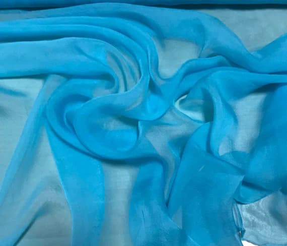 turquoise chiffon fabric - Hand Dyed TURQUOISE BLUE Soft Silk Organza Fabric - 54" wide