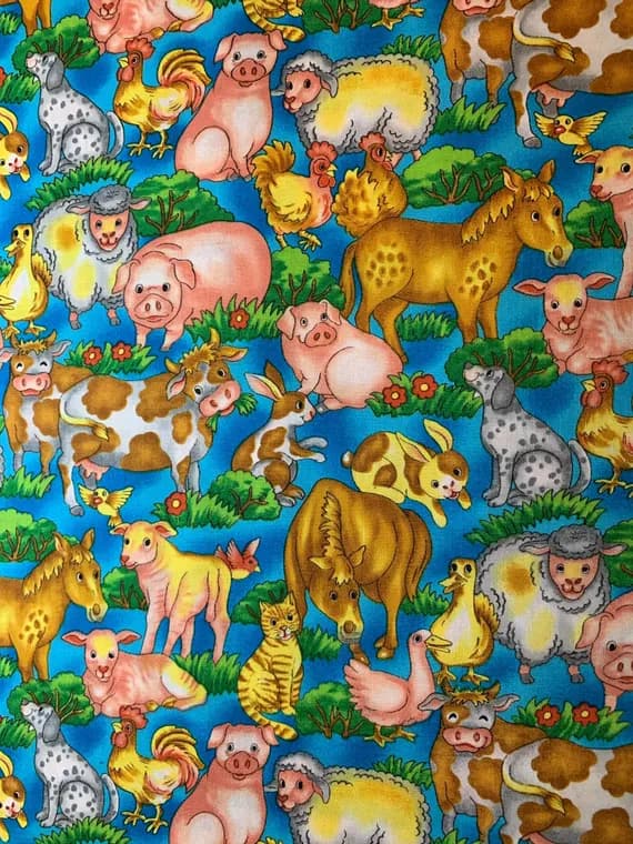 cotton fabric - Giggles Farm Animals Cotton Fabric Vintage 90's OOP Hoffman