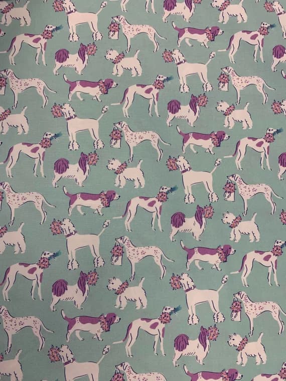 mint cotton fabric - Pampered Pets - Spring Dogs Mint - Paintbrush Studio Cotton Fabric