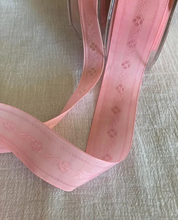 pink none - Vintage Pink Flower Ribbon (2 Widths to choose from) Made in England