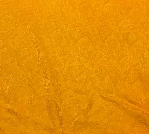 orange silk fabric - Hand Dyed Tangerine Orange PAISLEY - Silk Jacquard Fabric