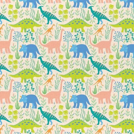 cream cotton fabric - Dinosaur Stories - Land Dinos Cream - Paintbrush Studio Cotton Fabrics