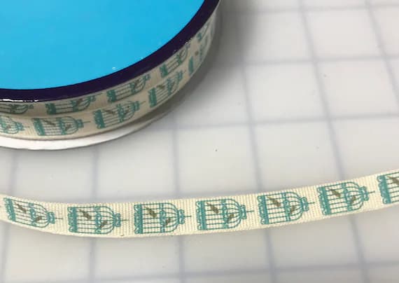 blue none - Blue Birdcage Grosgrain Ribbon Trim 7/16" Made in France (2 yards)