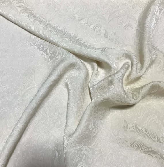 silk fabric - Hand Dyed Ecru Paisley - Silk Jacquard Fabric