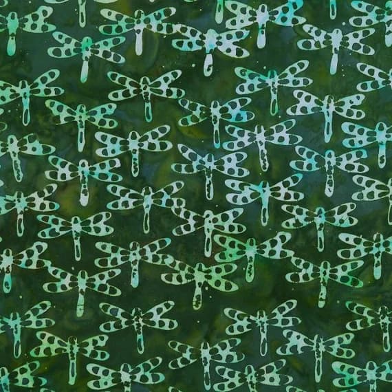 cotton fabric - Cavaletta Dragonflies - Sagebrush - Batik by Mirah Cotton Fabric