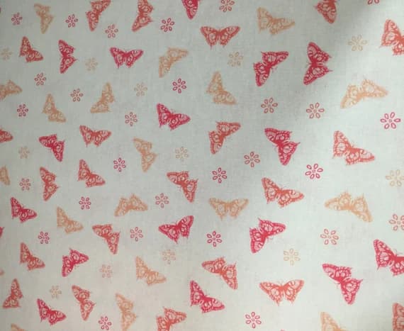 peach linen fabric - Pink & Peach Butterflies - Rayon/Linen Fabric