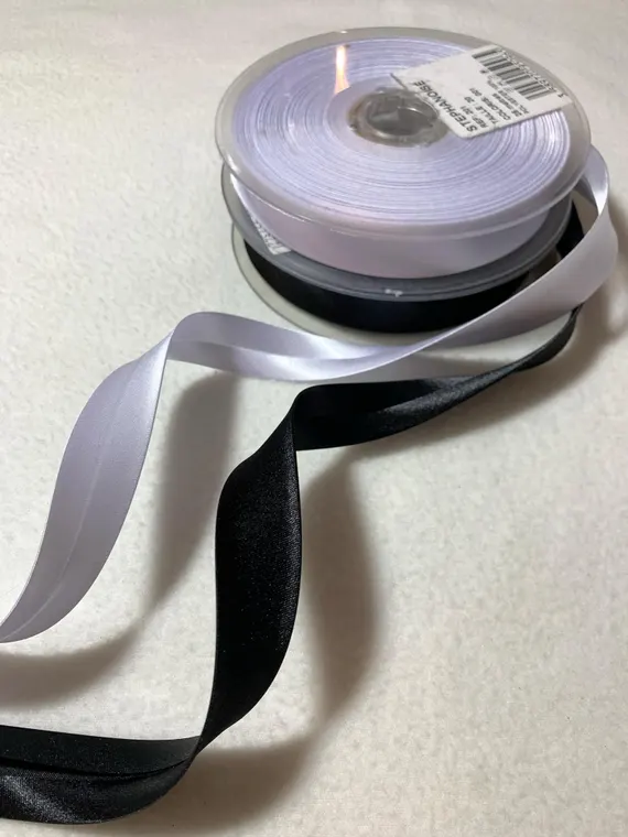 black none - Satin Single Fold Bias Tape Made in France 3/4" (White or Black) - 2 yards