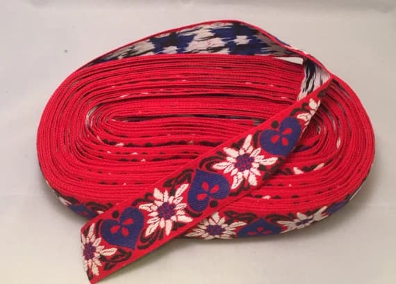 red none - Vintage Wide Jacquard Ribbon - Red Hearts & Flowers -2 yards-