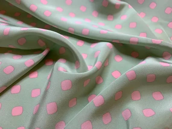 mint crepe fabric - Mint with Pink Geometric - 16mm Silk Crepe de Chine Fabric