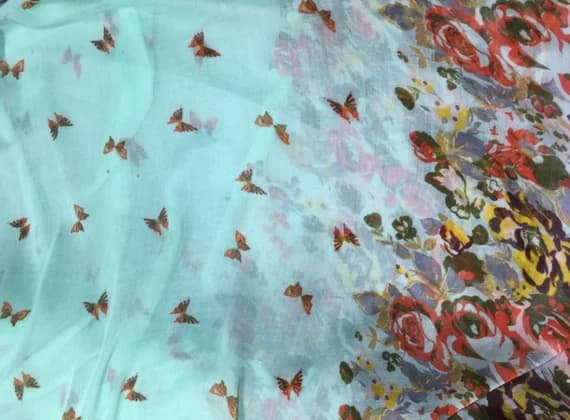 mint fabric - Mint Butterfly Floral - Polyester Gauze Voile Fabric