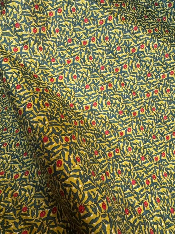 mustard cotton fabric - Season's Greetings Holiday Berries Red/Mustard Liberty of London - Riley Blake Cotton Fabric