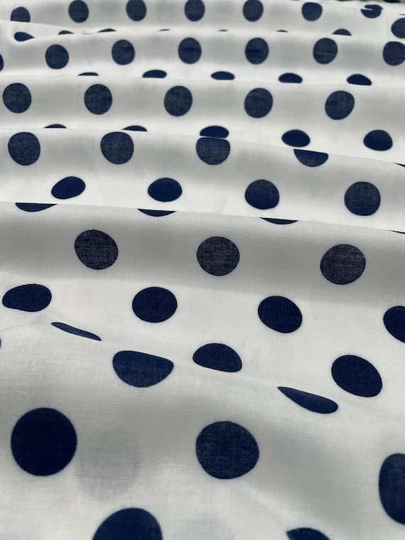 navy crepe fabric - White with Navy Polka Dots - 100% Rayon Crepe Fabric