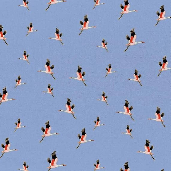 cotton fabric - Imperial Garden - Cranes Periwinkle - Paintbrush Studio Cotton Fabrics