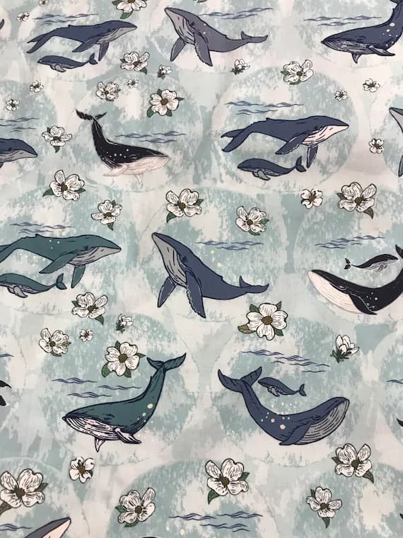 cotton fabric - Underwater Solar/Whales & Flowers - Enchanted Voyage - Art Gallery Cotton Fabric