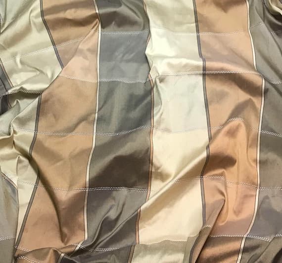 gold dupioni fabric - Brown Gold & Gray Check Silk DUPIONI Fabric - 54" wide