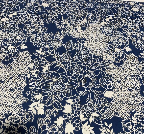 navy cotton fabric - Navy Floral - Baralla - Banyan Batiks Cotton Fabric