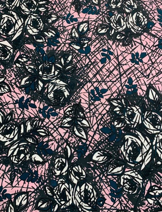 pink cotton fabric - Rough Sketch - Pink Smoke Rose Batik - Banyan Batiks Fabric