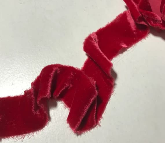 red none - Hand Dyed Cherry Red Silk Velvet Ribbon ( 4 Widths to choose from)
