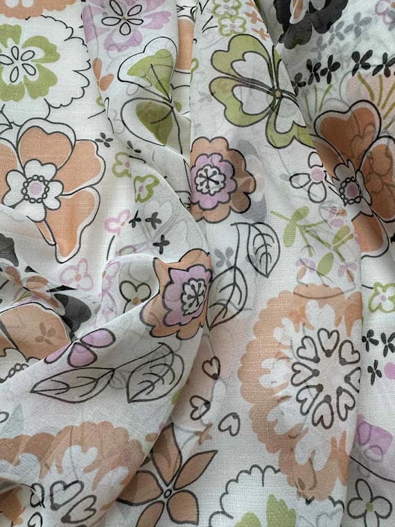 peach chiffon fabric - Peach & Pink Floral - Silk Chiffon Fabric