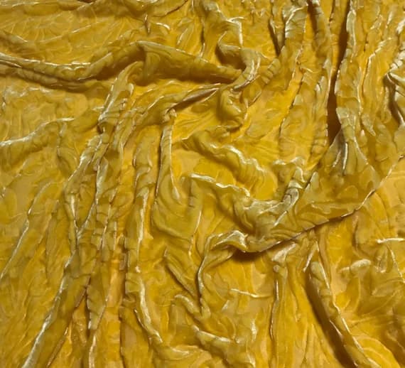 yellow velvet fabric - GOLDEN YELLOW Floral Burnout Hand Dyed Silk Velvet Fabric