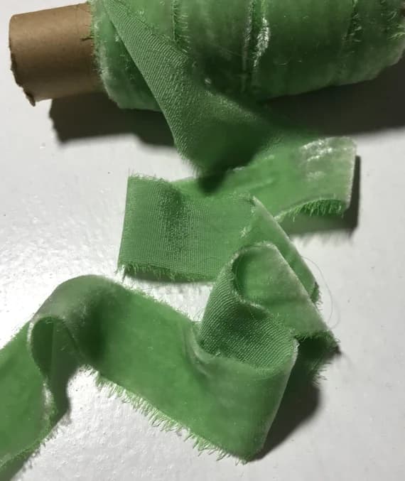 green none - Hand Dyed Pear Green Silk Velvet Ribbon ( 4 Widths to choose from)