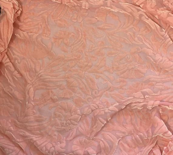 peach velvet fabric - PINK PEACH Floral Burnout Hand Dyed Silk Velvet Fabric