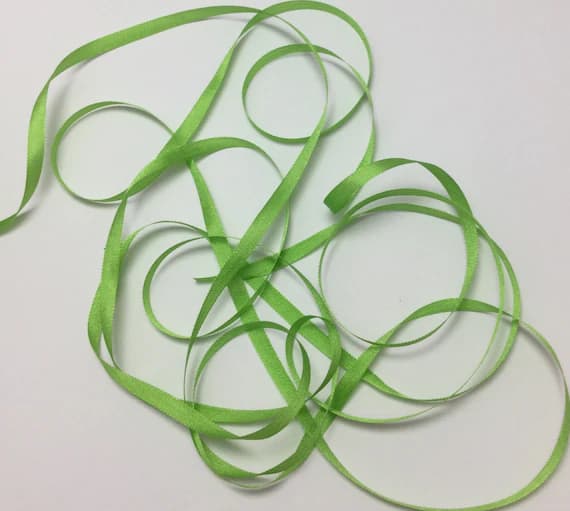 green none - YLI #95 Pure Silk Embroidery Ribbon Bright Green 4mm 1/8" wide Japan -3 yards-