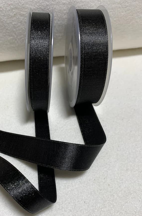 gold none - Black with Metallic Gold Double Sided Satin Ribbon Trim Made in France (2 Widths to choose from)