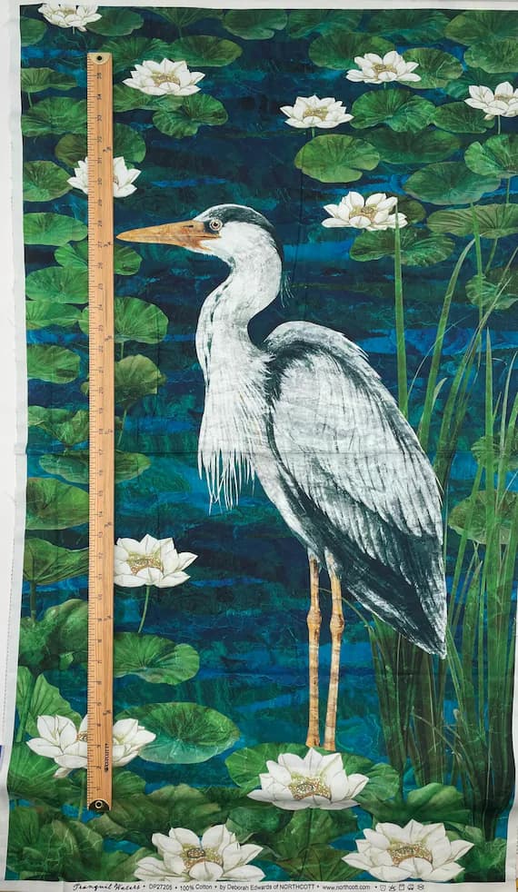 cotton fabric - Tranquil Waters Bird 24"x45" Panel Northcott Cotton Fabric by Deborah Edwards