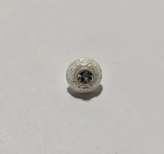 white none - White Pearl Rhinestone Plastic Button - 9mm / 3/8" - Dill Buttons (Set of 3)