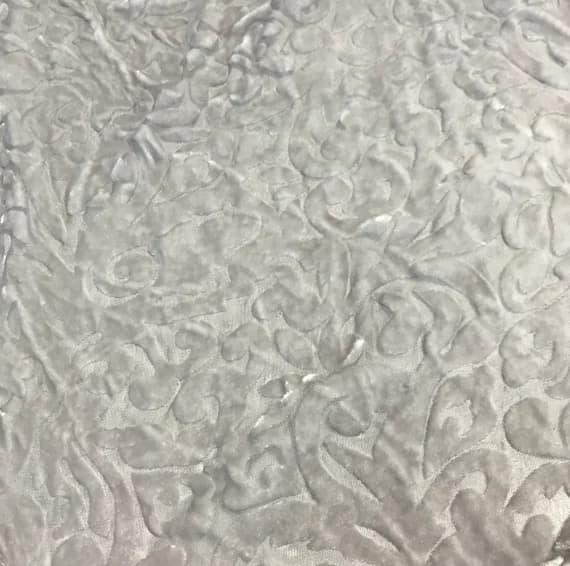 silver velvet fabric - Silver Gray Scroll - Hand Dyed Burnout Silk Velvet