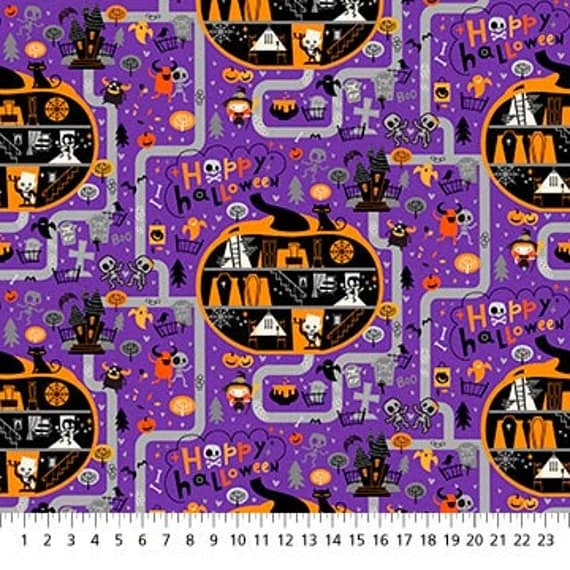 cotton fabric - Nightfall Halloween Town - Ghoultide Gathering- by Patrick Lose for Northcott Cotton Fabric