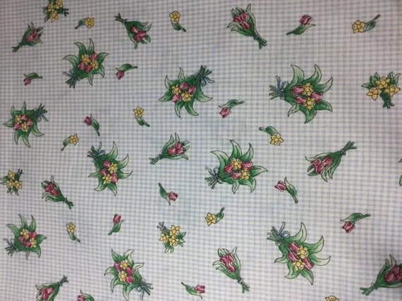 cotton fabric - Flower Bouquet on Gingham - Marcus Brothers - Cotton Fabric