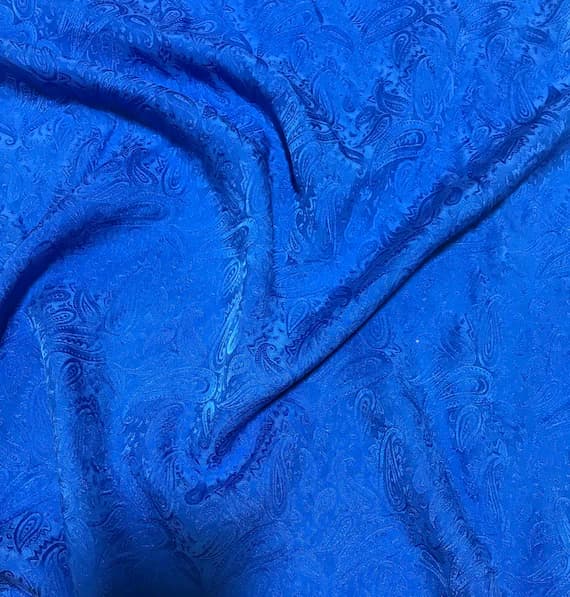 blue silk fabric - Hand Dyed Periwinkle Blue PAISLEY - Silk Jacquard Fabric