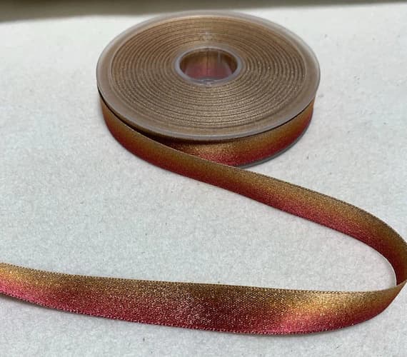red none - Orange Red Sunset Ombre Metallic Double Sided Satin Ribbon Trim Made in France 9/16" wide