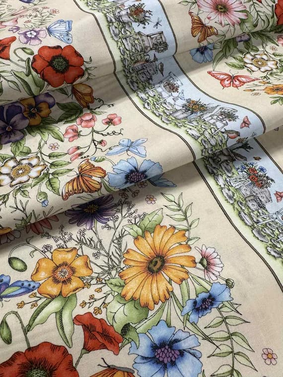 cotton fabric - Garden Stroll by Maywood Studio 100% Cotton Fabric - Butterfly Floral Stripe