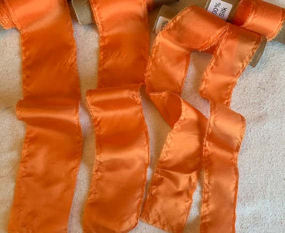orange none - Bright Orange 100% Silk Habotai Ribbon ( 4 Widths to choose from)