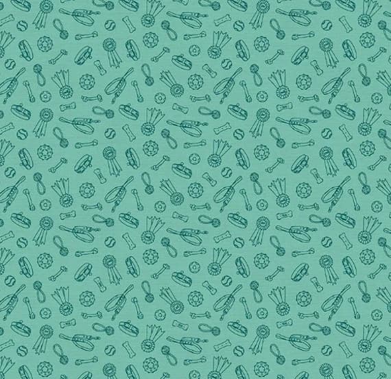 green cotton fabric - Dog Assc Green - Best in Show - by Caroline Bourles for Paintbrush Studio 100% Cotton Fabric