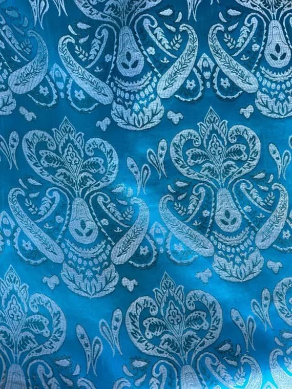 turquoise brocade fabric - Turquoise Blue & Silver Damask Paisley - Faux Silk Brocade Jacquard Fabric