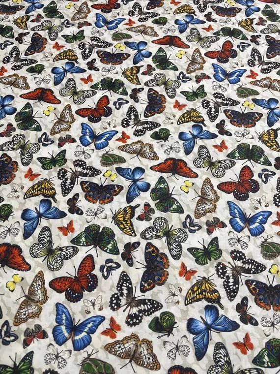 white cotton fabric - Frolicking Fields Butterflies White - Paintbrush Studio Cotton Fabric