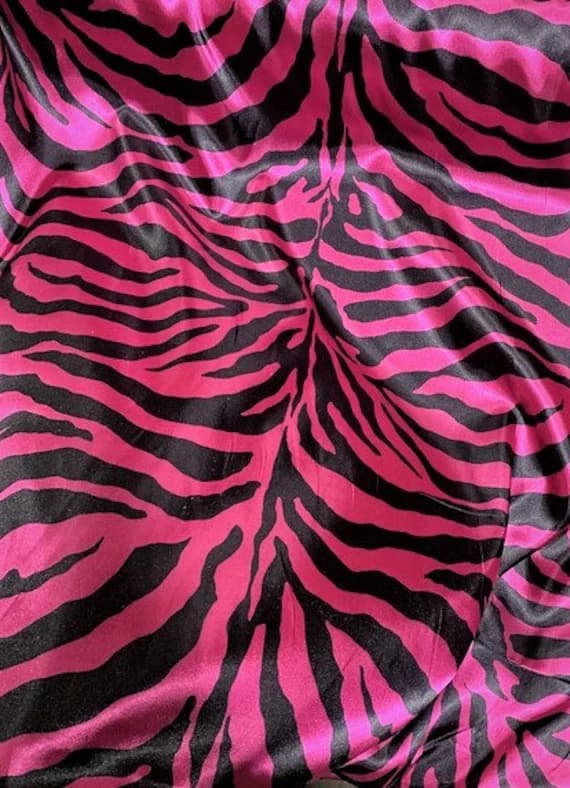 fuchsia charmeuse fabric - Fuchsia & Black Zebra Stripes - Faux Silk Charmeuse Satin Fabric