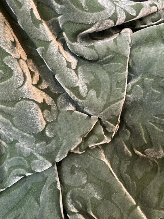 green velvet fabric - Moss Green Scroll - Hand Dyed Burnout Silk Velvet