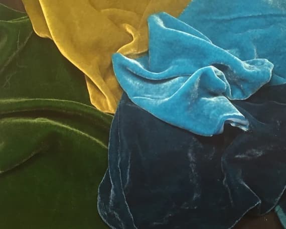 velvet fabric - Silk VELVET Blues & Greens Fabric Sample Set Remnants Lot 6"x45" Each