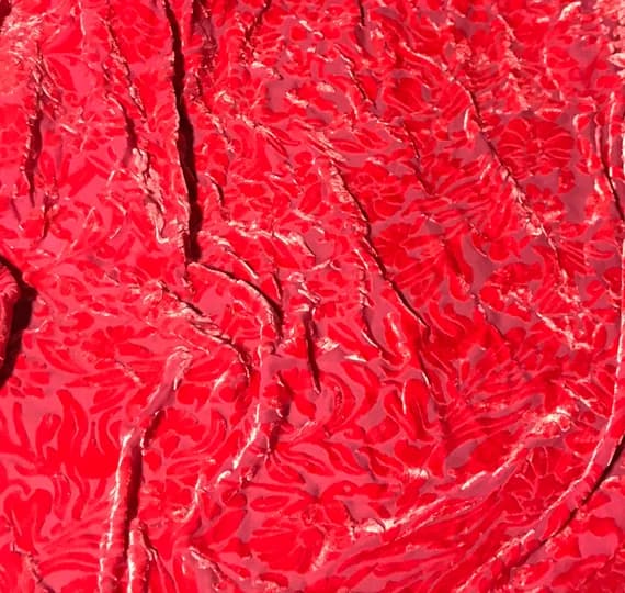 scarlet velvet fabric - SCARLET RED Floral Burnout Hand Dyed Silk Velvet Fabric