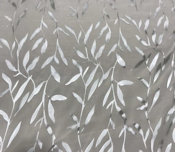 white charmeuse fabric - Burnout Devore Satin Fabric - White Thin Leaves