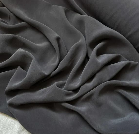 charcoal crepe fabric - Charcoal Gray - 16mm Sandwashed Silk Crepe de Chine Fabric